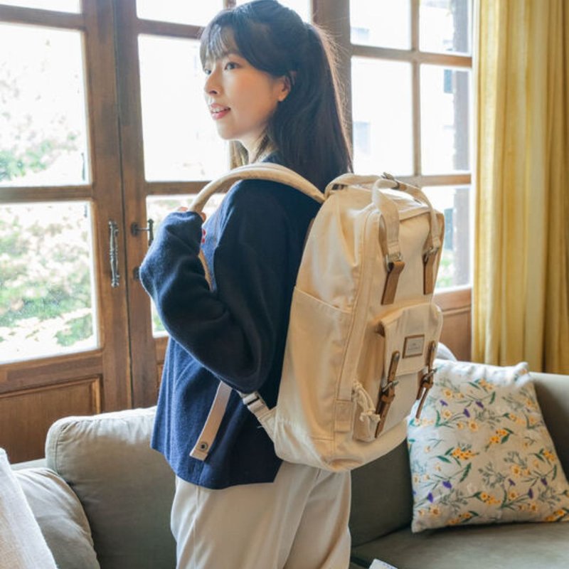 【DOUGHNUT】15寸 防泼水 大后背包 马卡龙 水壶格 减压背带-石RE - 后背包/双肩包 - 尼龙 白色