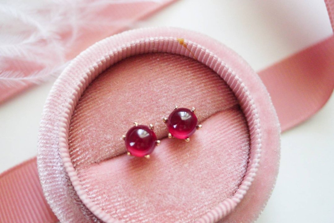 Stud Earrings Natural Ruby Silver, stud earrings - 耳环/耳夹 - 纯银 红色