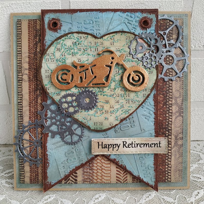 男性退休卡。附有自行车的退休快乐卡 - 卡片/明信片 - 纸 卡其色