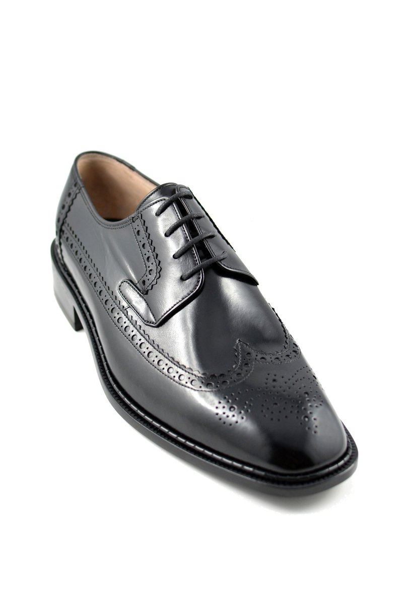 雕花翼纹锯齿德比鞋 精雕边－雕花鞋 绅士鞋 皮鞋 皮底鞋 - 男款皮鞋 - 真皮 黑色