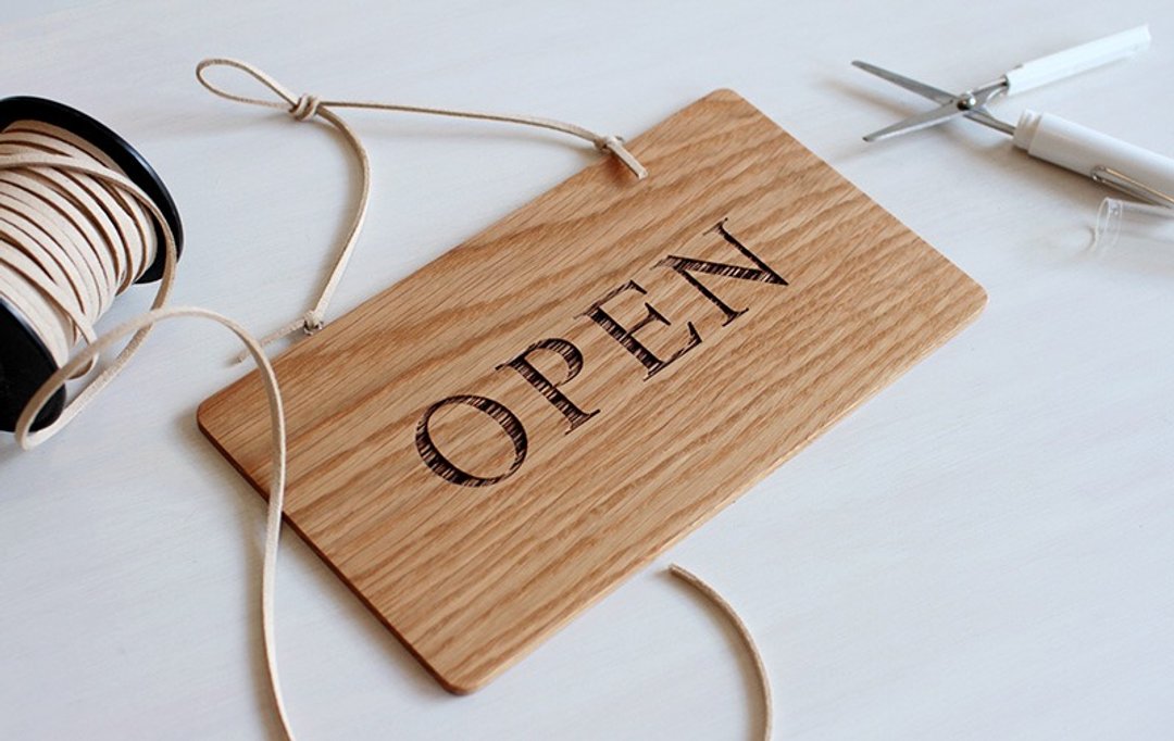 Open-Closed-双面-木头雷雕挂牌/店面标示吊牌 - 门帘/门牌 - 木头 咖啡色