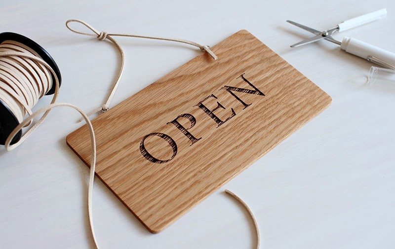Open-Closed-双面-木头雷雕挂牌/店面标示吊牌 - 门帘/门牌 - 木头 咖啡色