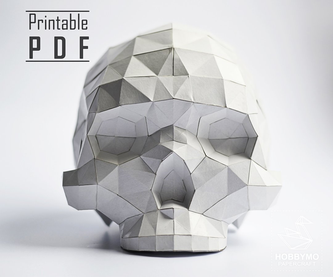 DIY Low Poly SKULL (printable pdf template). Paper Sculpture, Low poly papecraft - 手工艺教程/工具书 - 其他材质 