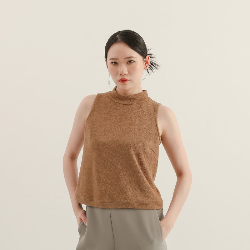 【经典原创】Image_形象立领皱褶背心_CLT012_棕 - 女装背心 - 聚酯纤维 咖啡色