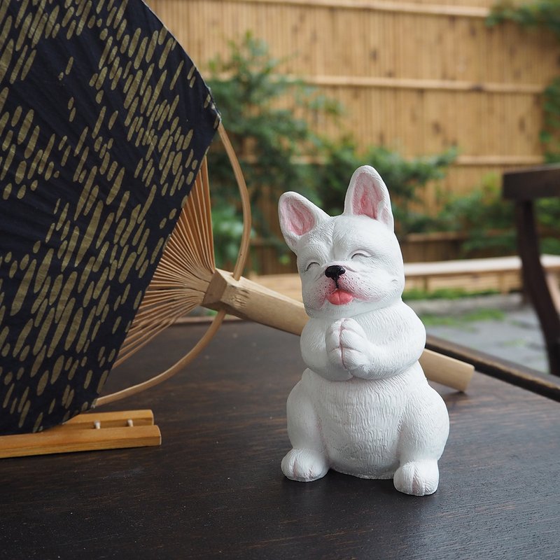 法斗许愿瓶。招财、祈福、许愿 三个愿望一次满足(粉白毛色) - 摆饰 - 树脂 白色