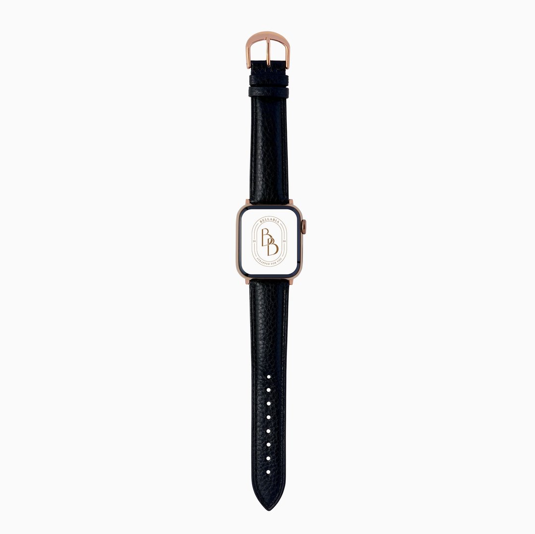 Apple Watch 黑色 荔枝纹小牛皮 真皮 表带 9/8/7/6/5/4/3/2/1/SE - 表带 - 真皮 黑色