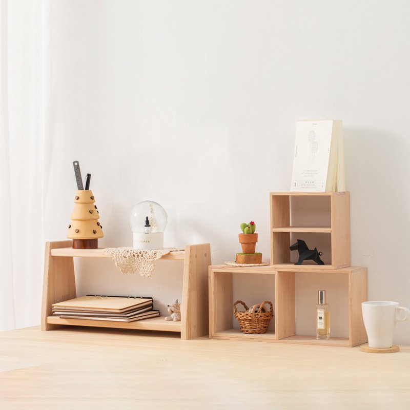 桌上原木收纳 精选2种超值组合 双层架&迷你随意柜 满足你的需求 - 收纳用品 - 木头 咖啡色