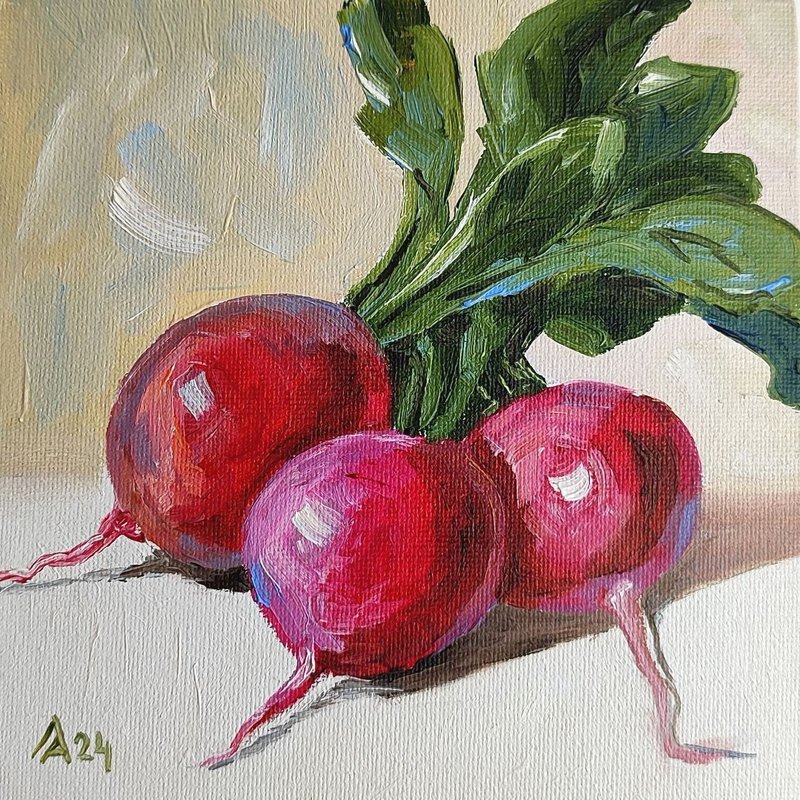 红萝卜画原创油画静物 15 x 15 厘米 - 海报/装饰画/版画 - 其他材质 红色