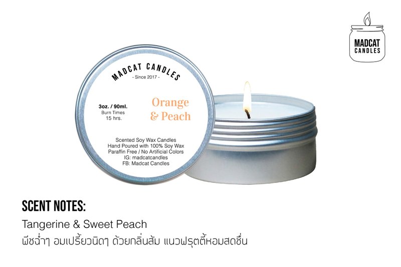 Scented Soy Wax Candles : Orange + Peach Scent 3 Oz. - 蜡烛/烛台 - 其他材质 橘色