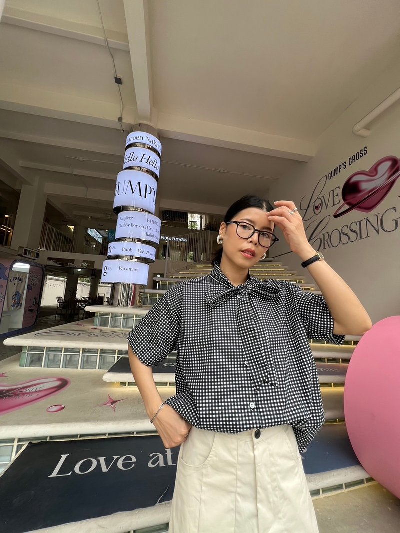 丝带上衣 - 女装上衣 - 其他材质 蓝色
