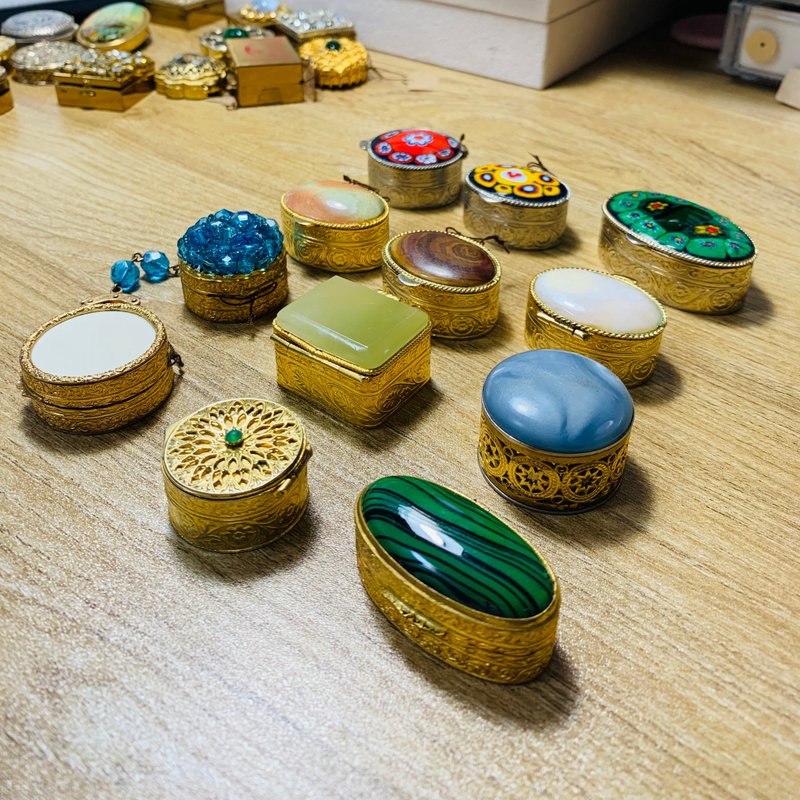 Vintage 意大利玻璃、玉石小药盒、饰品盒 - 其他 - 其他金属 