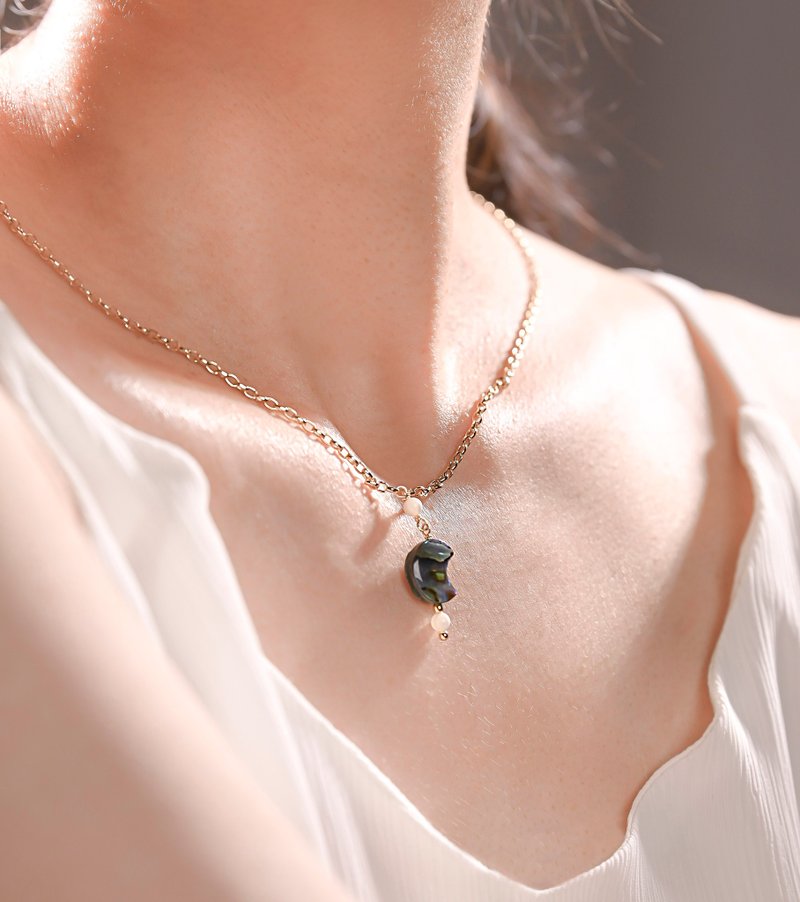 披星戴月 月亮 纯银项链 / 鲍鱼贝 贝壳 / JIEGEM   姊的珠宝 - 项链 - 贝壳 绿色