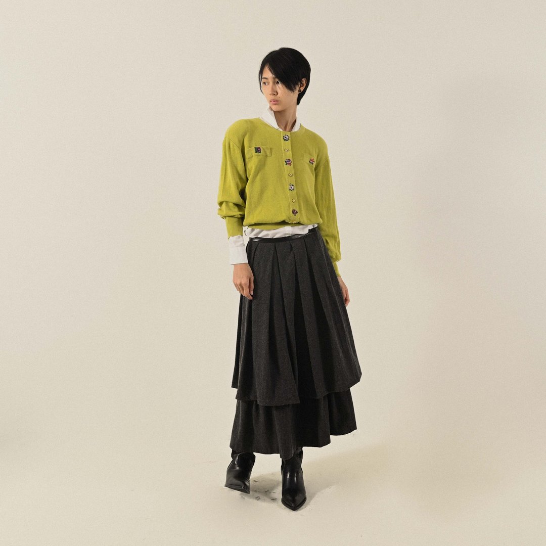 【NaSuBi Vintage】花卉刺绣日本制纯色古着毛衣 - 女装针织衫/毛衣 - 羊毛 