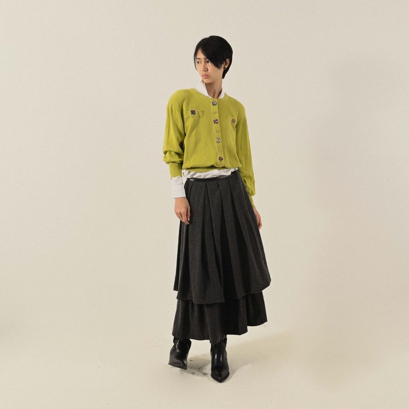 【NaSuBi Vintage】花卉刺绣日本制纯色古着毛衣 - 女装针织衫/毛衣 - 羊毛 