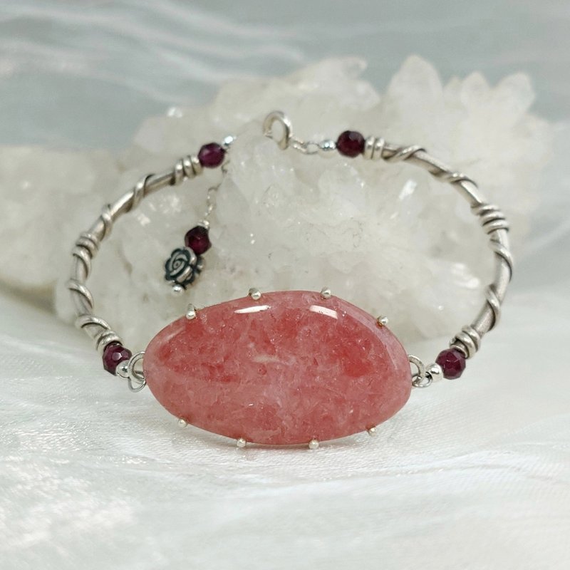 手链 红纹石 红石榴石 925银饰 银管 手环 金工 饰品 - 手链/手环 - 宝石 红色