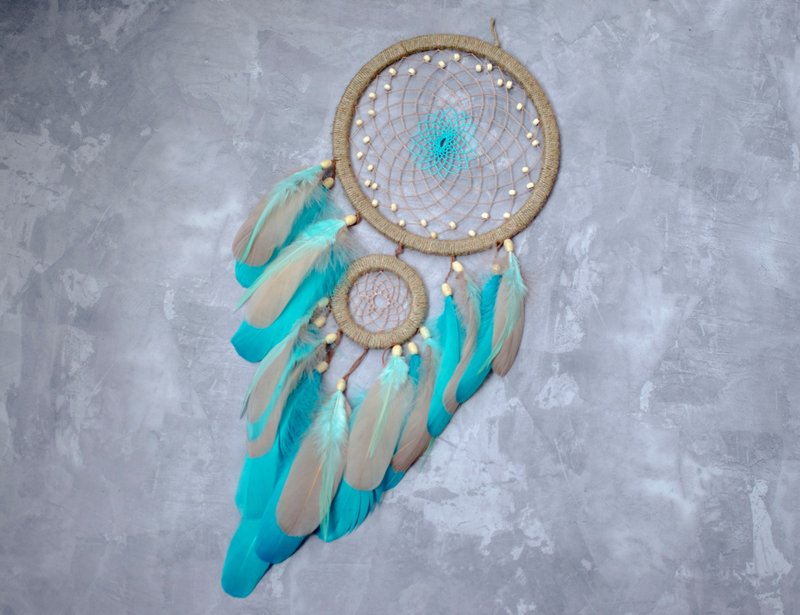 ดักฝันขนาดใหญ่ Beige with mint dream catcher. Dream catcher for girl 大きな夢のキャッチ - 墙贴/壁贴 - 绣线 绿色