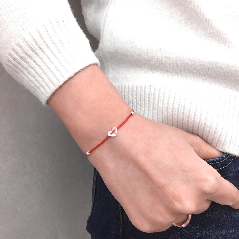 925纯银心形手链 纯银手绳 爱情手绳 姻缘手链 纯银手链 - 手链/手环 - 银 红色