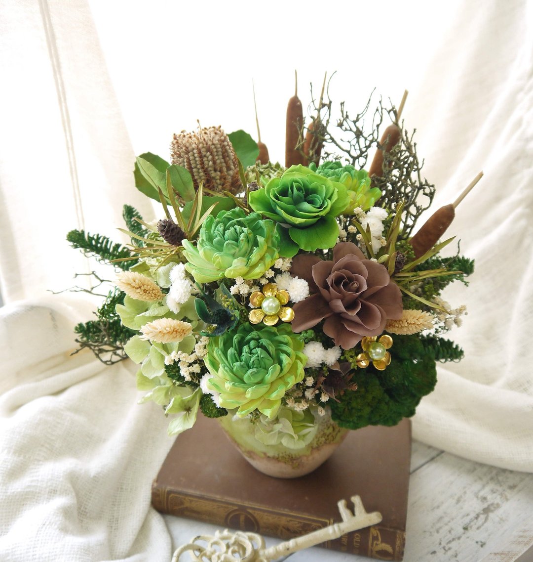 松柏长青.森林色系.不凋花玫瑰.索拉花.生日.开幕.升迁最佳选择. - 干燥花/捧花 - 植物．花 绿色