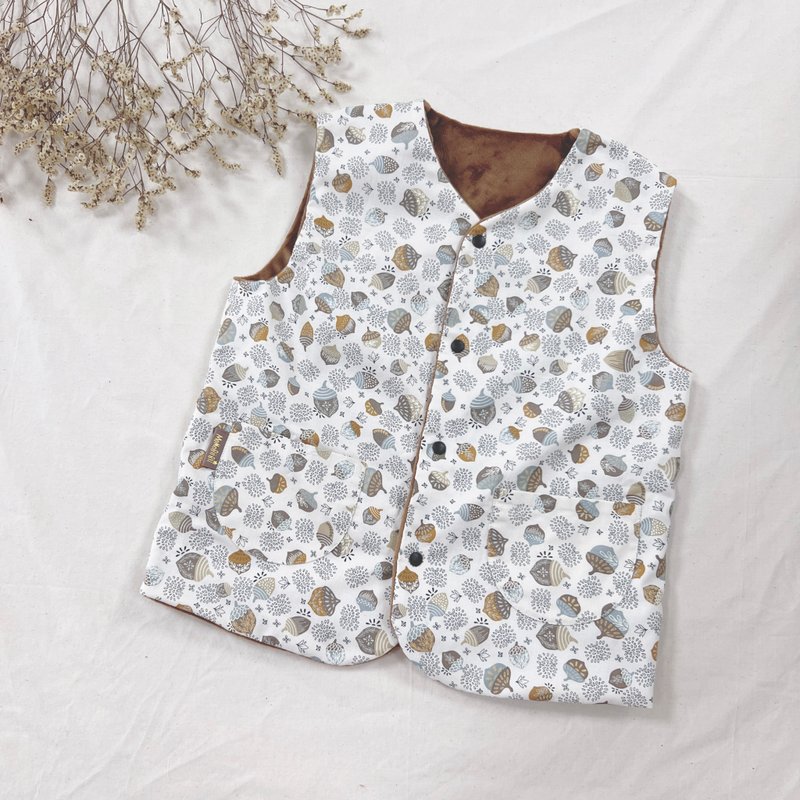 无帽毛毛背心 橡实 - 童装上衣 - 棉．麻 咖啡色