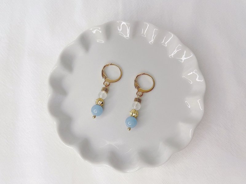 茉莉公主 || 蓝纹玛瑙 月光石 易扣水晶耳环 - 耳环/耳夹 - 水晶 蓝色
