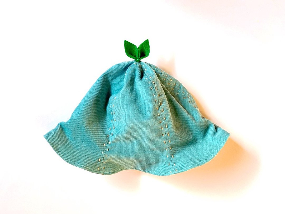 Get bigger and bigger! Leaf Hat Turquoise Green Corduroy - 婴儿帽/发带 - 棉 蓝色