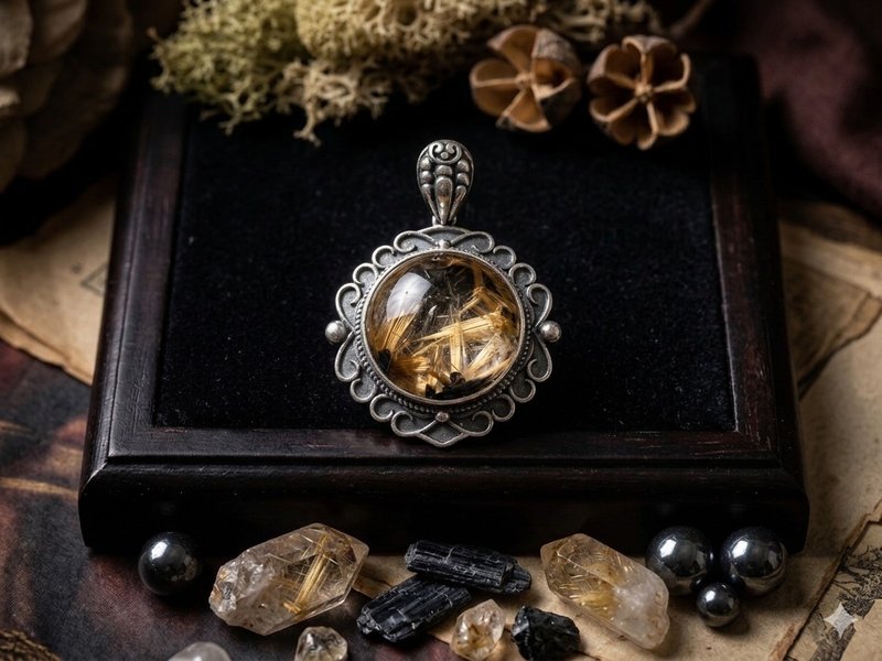 钛金花 复古银吊坠 - 项链 - 水晶 