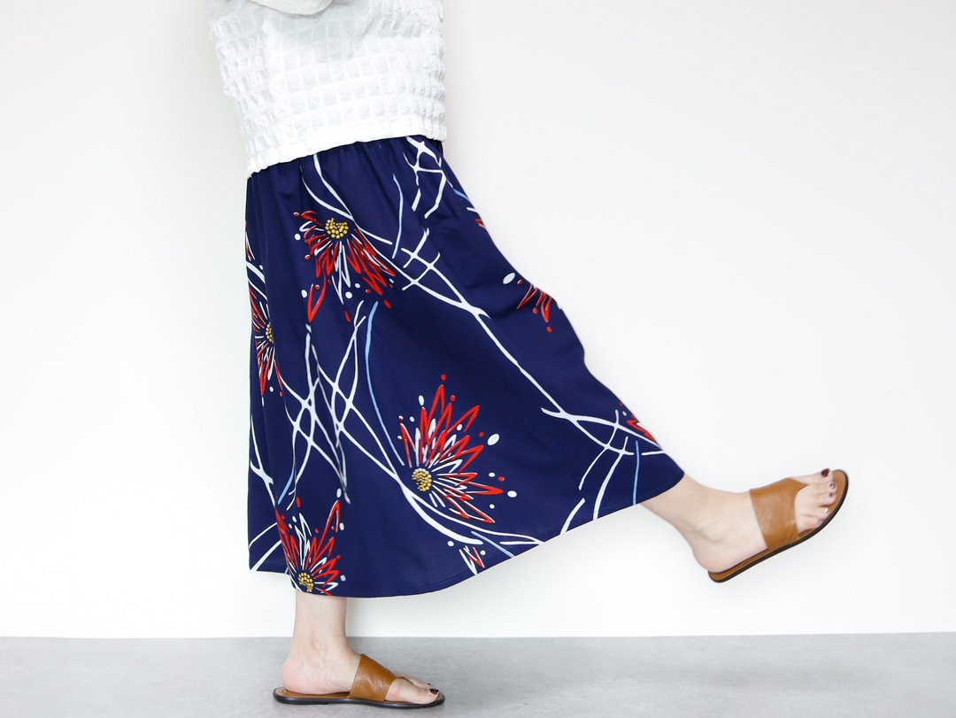 YUKATA SKIRT - 浴衣布料制成的长版伞裙 - 返乡或参加夏日祭典皆适宜 - 裙子 - 棉 蓝色