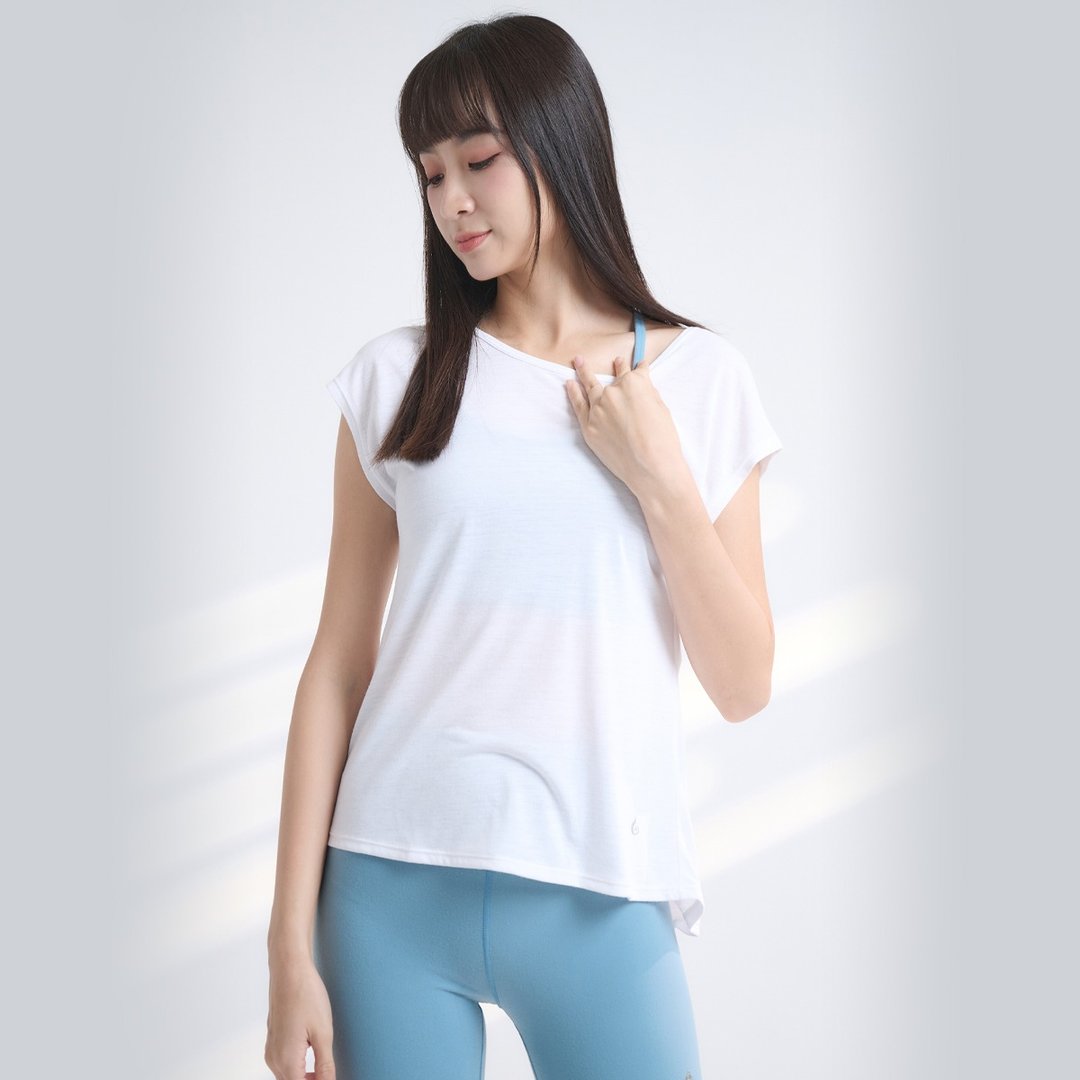 春夏穿搭【Yoga Flow】Back Tie Tshirt-White 快速出货 - 女装瑜珈服 - 聚酯纤维 