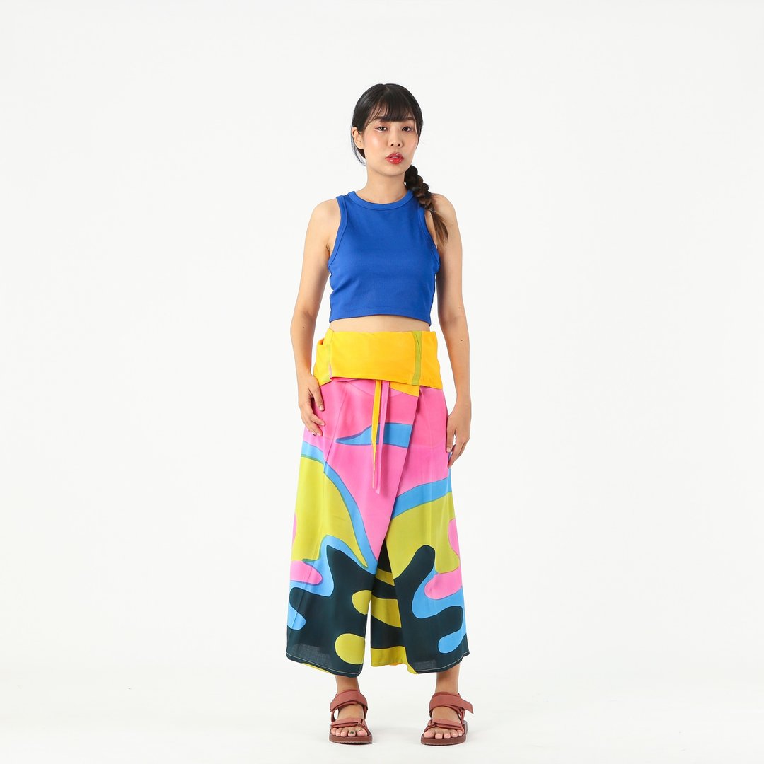 Thai Fisherman Pants Cotton Rayon Hand Paint Free Size - 男士长裤 - 棉 粉红色