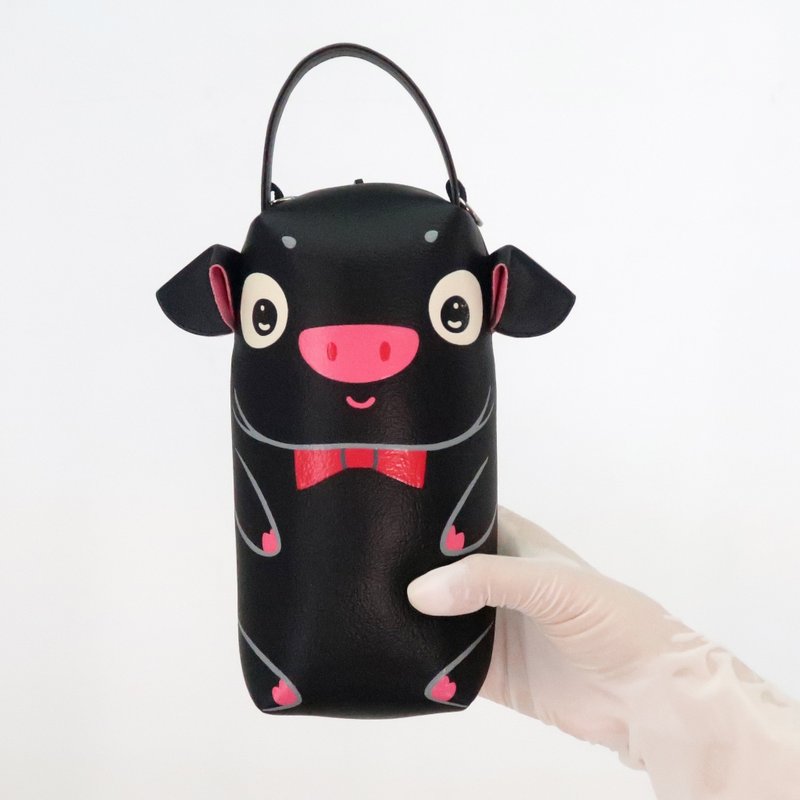 Black pig pencil pouch bag,make up case, handmade bag for every day essentials. - 其他 - 人造皮革 黑色