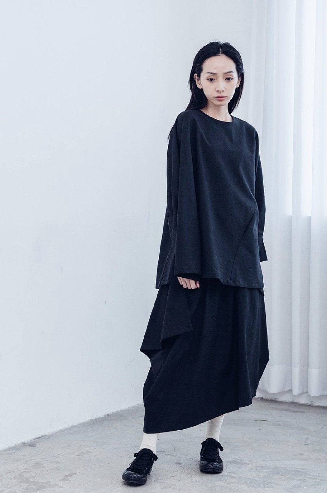镜像 不对称双面裙  (黑/灰) Organic Cotton & Recycle - 裙子 - 棉 黑色