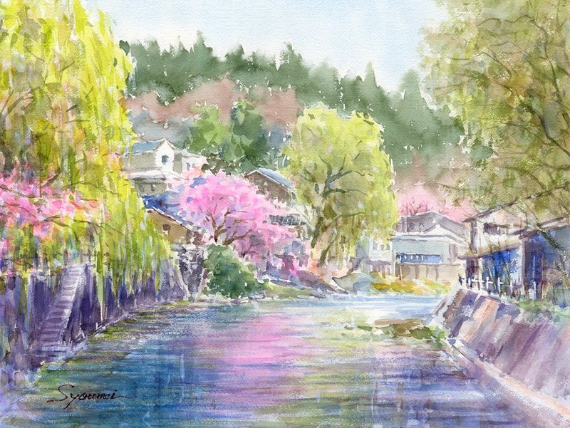 Watercolor picture cherry tree 1 - 海报/装饰画/版画 - 纸 粉红色