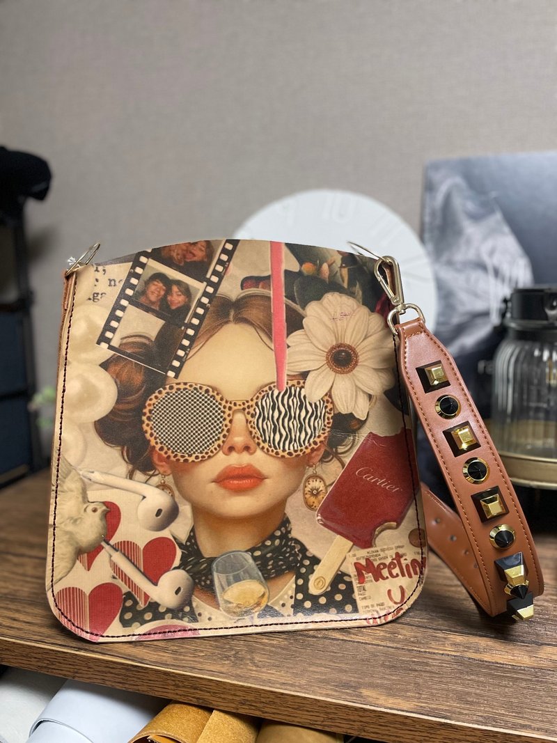 日本制造 时尚拼贴皮革包 - 侧背包/斜挎包 - 真皮 红色