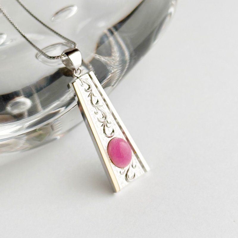 末広【Pink】七宝烧坠饰 纯银贴花七宝 - 项链 - 玻璃 粉红色