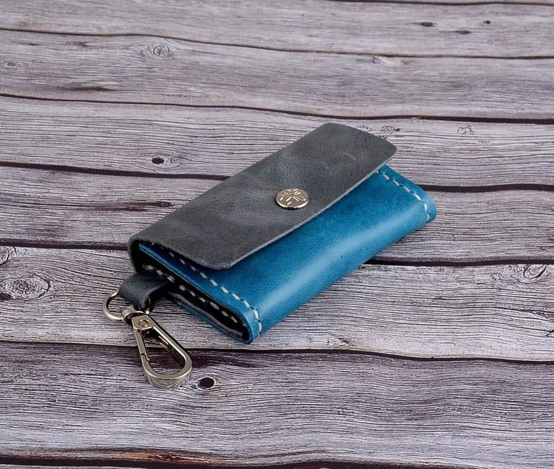 U6.JP6手工皮件-纯手工缝制双色多万用包/简易钱包/耳机收纳包 - 皮夹/钱包 - 真皮 蓝色