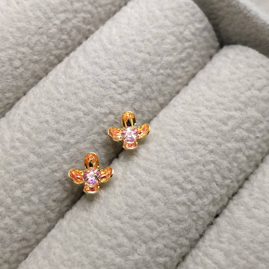 Pink Lady-日本制18K金镶粉红色蓝宝石耳环 - 耳环/耳夹 - 24k 金 金色