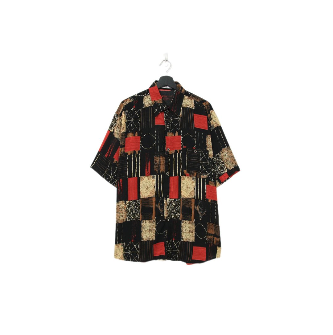 Back to Green- 袖花衬衫 微透肤黑红拼接 sf-06vintage shirt - 男装衬衫 - 聚酯纤维 