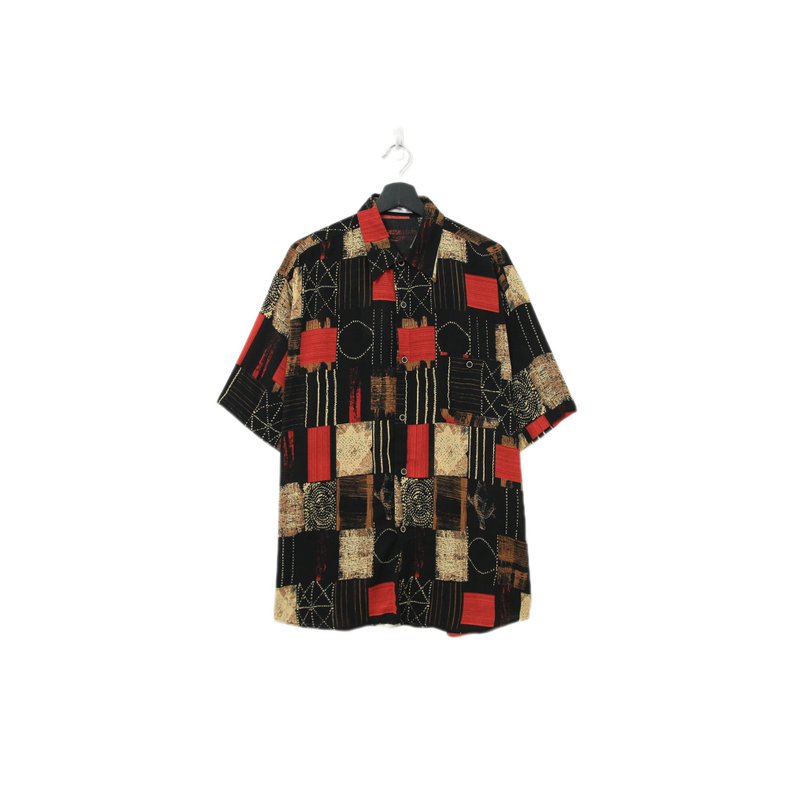 Back to Green- 袖花衬衫 微透肤黑红拼接 sf-06vintage shirt - 男装衬衫 - 聚酯纤维 