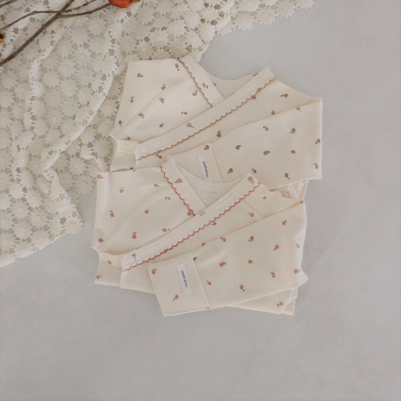 韩国果子碎花设计拼色车线领口新生儿套装 •Lolly Newborn Set• - 满月礼盒 - 棉．麻 