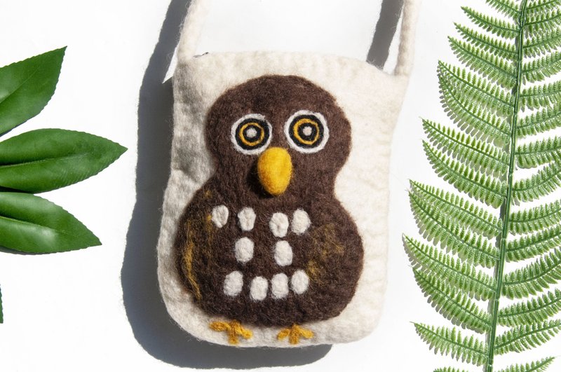 天然羊毛毡斜背包 侧背包动物羊毛毡iphone手机包 肩背包-猫头鹰 - 侧背包/斜挎包 - 羊毛 多色