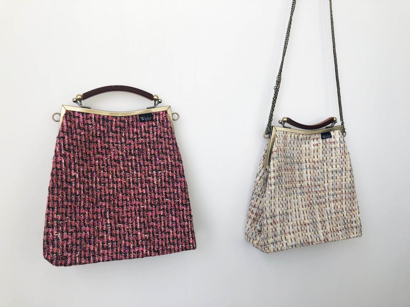 小香红米编织 梯形口金包 侧背包 后背包 肩背包 链条包 手提包 - 手提包/手提袋 - 棉．麻 红色