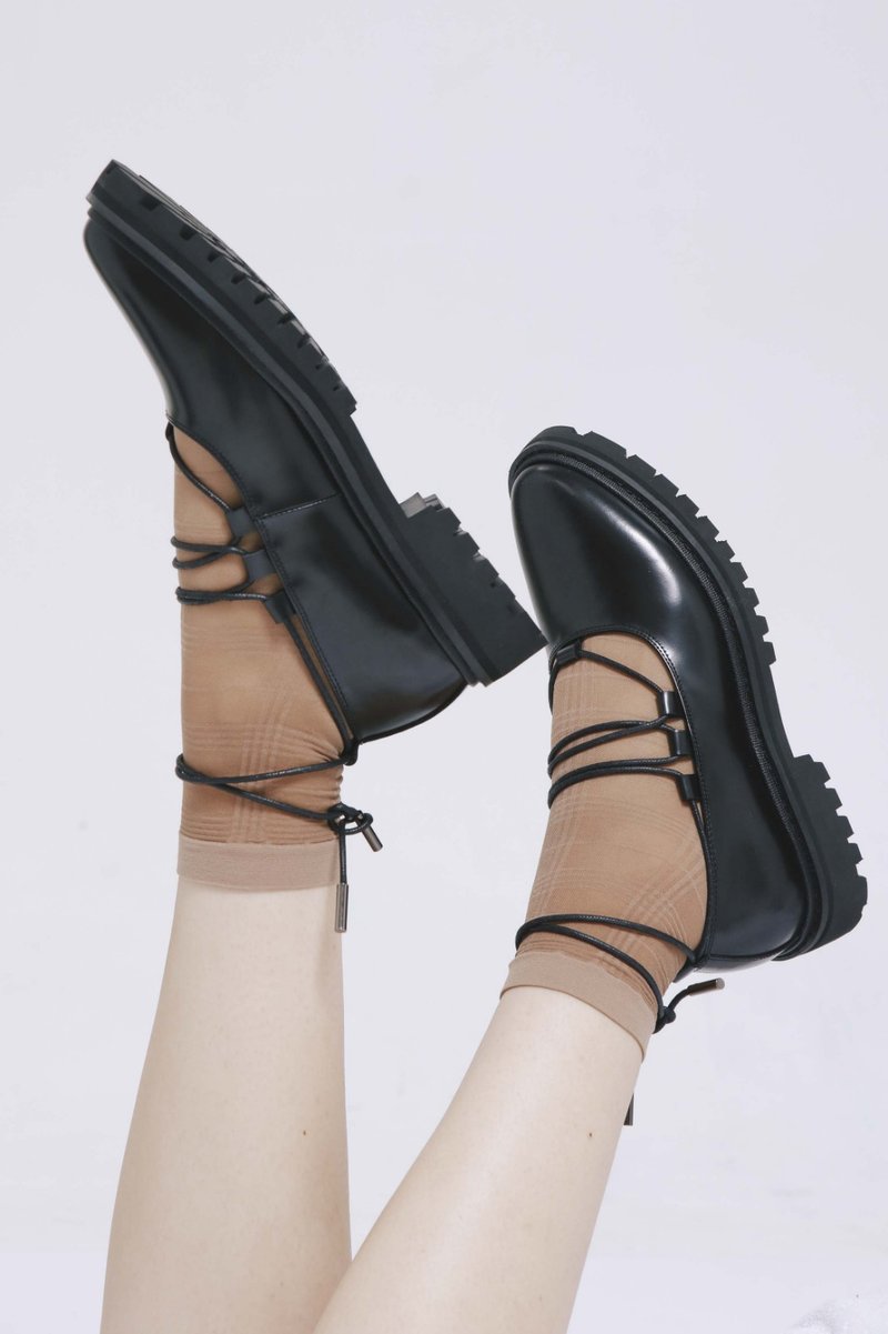 RUBBER SOLE BALLET LACEUPS 1.0-2.0 - 芭蕾鞋/娃娃鞋 - 真皮 黑色