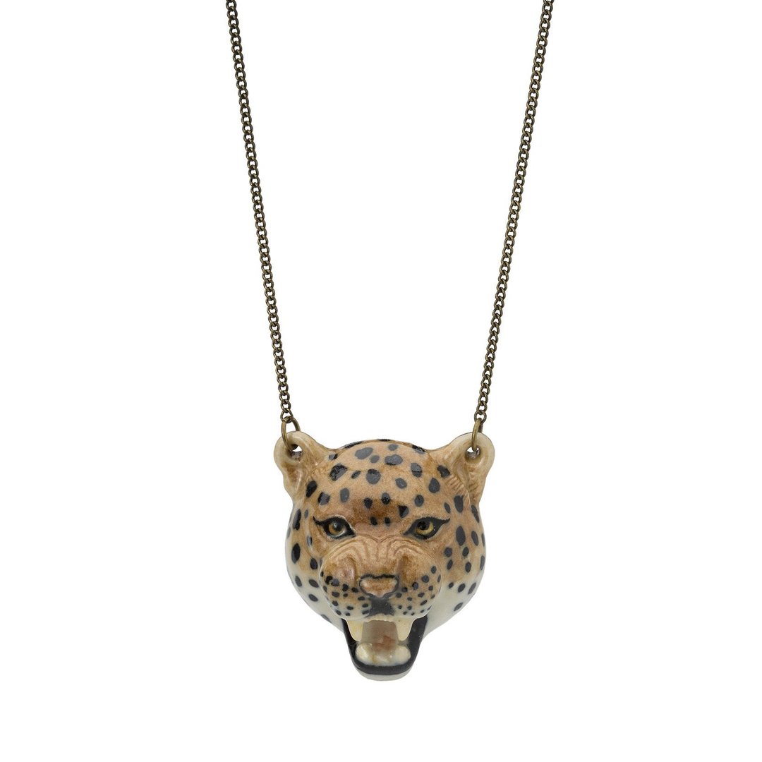 AndMary 手绘瓷项链-豹 礼盒包装Roaring Leopard Necklace - 项链 - 瓷 金色