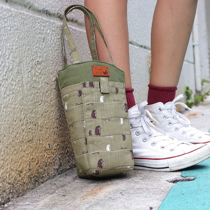 厚感环保手机饮料提袋 ( 漫步一线间 ) 芥末绿/交换礼物/毕业季 - 随行杯提袋/水壶袋 - 棉．麻 绿色