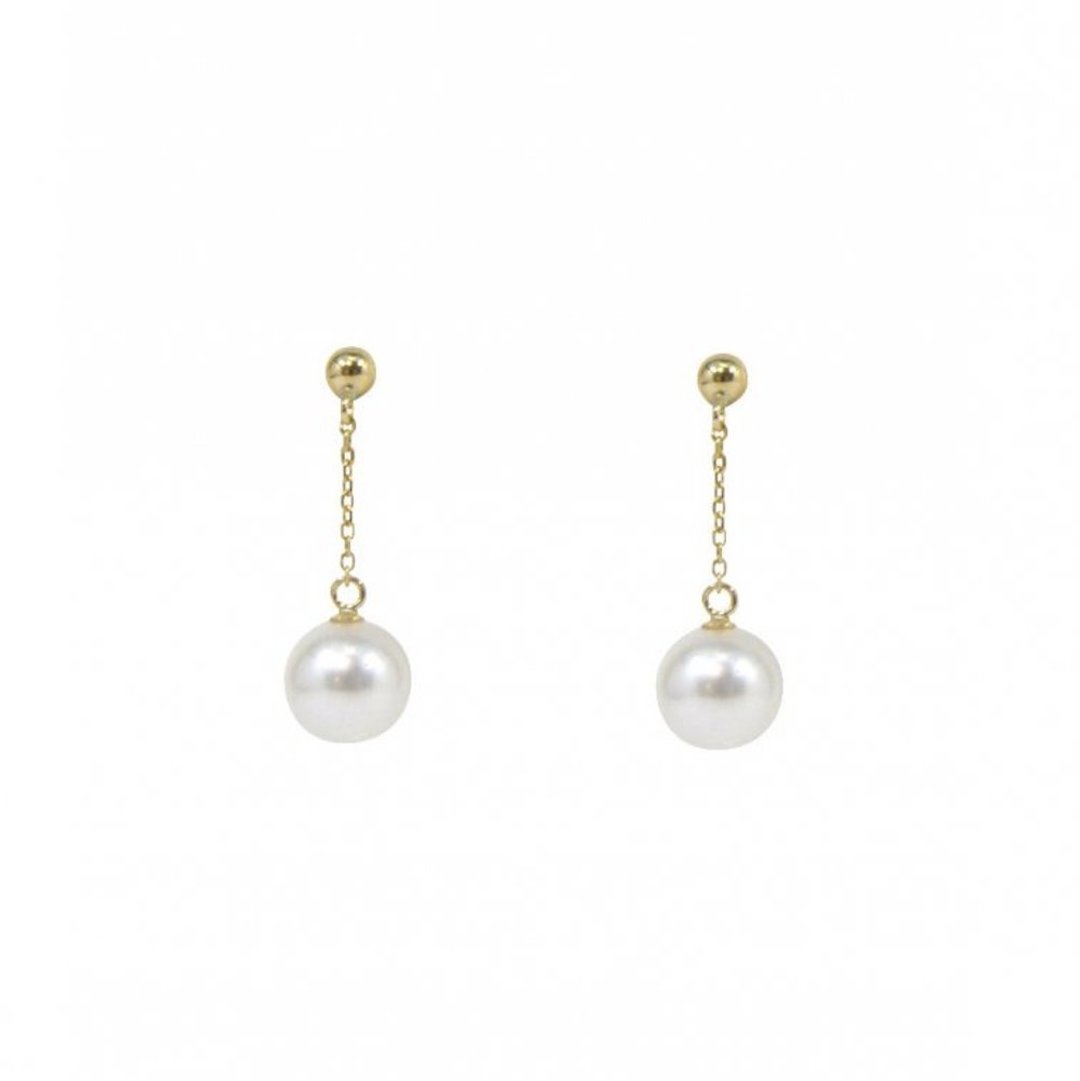 Pearl Chain Earrings 7.0-7.5/7.5-8.0/8.0-8.5/8.5-9.0mm K18YG/K14WG Akoya Pearl - 耳环/耳夹 - 珍珠 白色