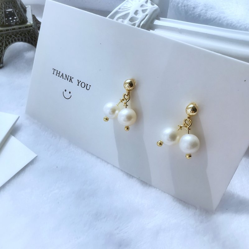淡水珍珠耳饰 - 耳环/耳夹 - 珍珠 白色