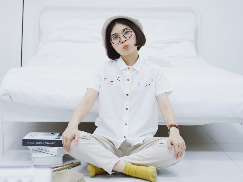 Basic cc* Shirt (Seagull) : White - 女装衬衫 - 绣线 白色