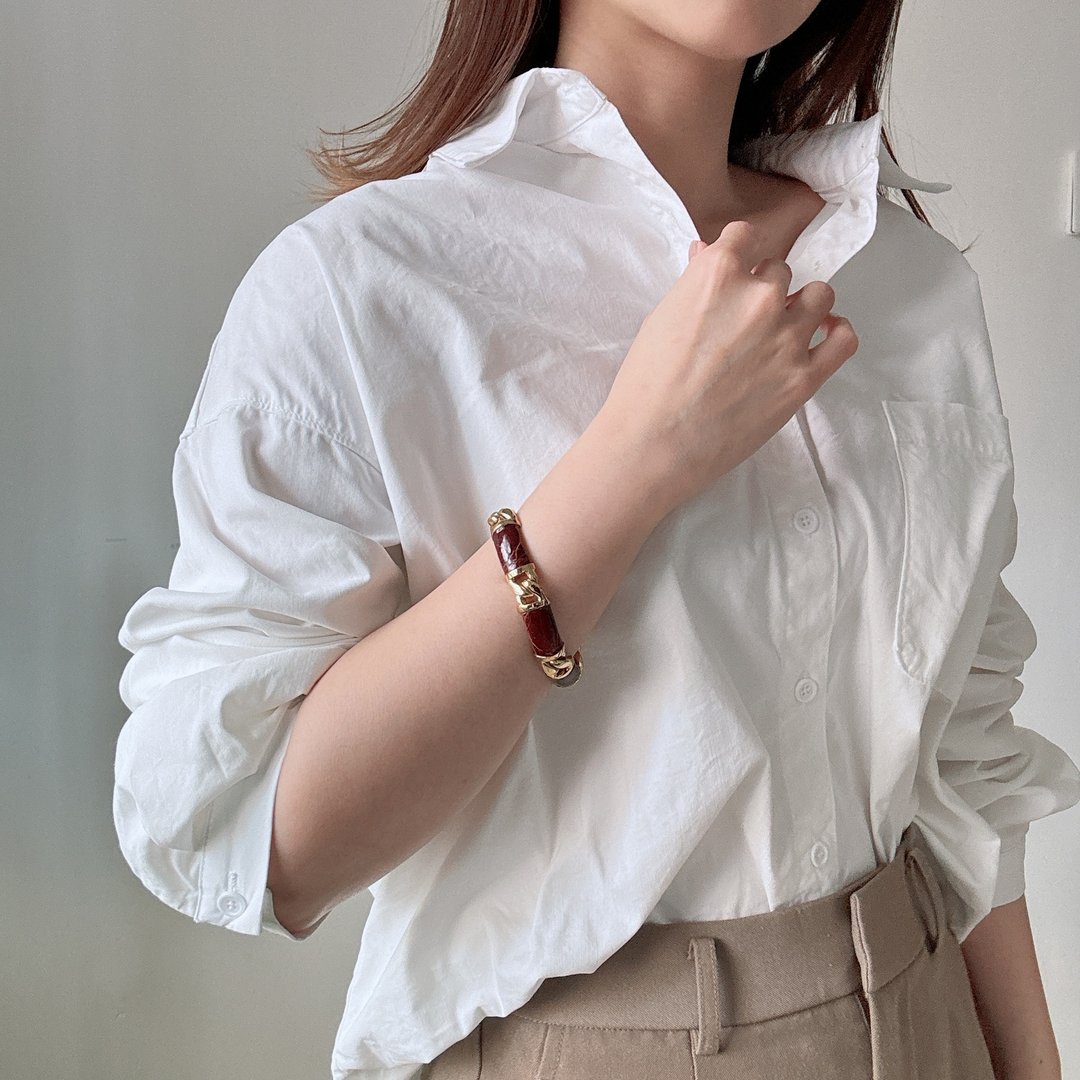 中古正品  Loewe 罗易威 皮革金属手链 男女适用 西班牙制 礼物 - 手链/手环 - 真皮 咖啡色