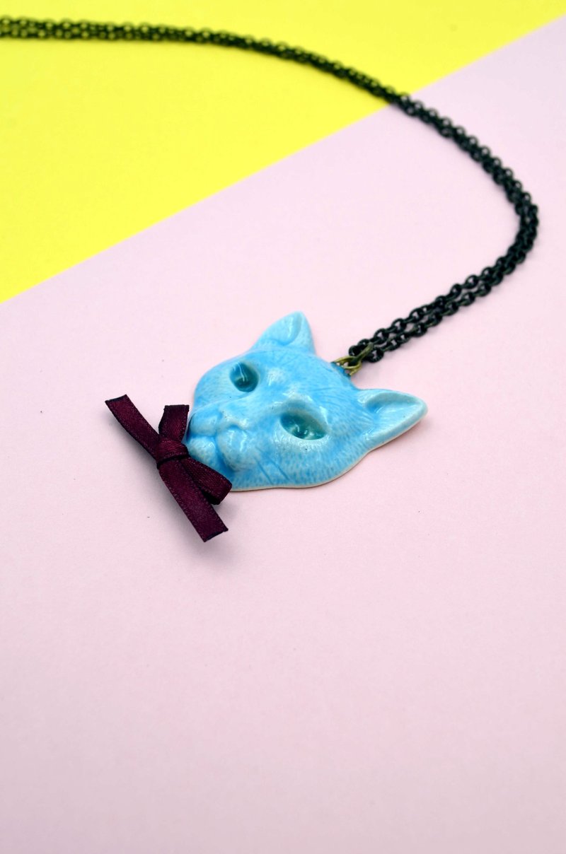 日本 蓝色陶瓷猫咪项链 - 项链 - 陶 蓝色