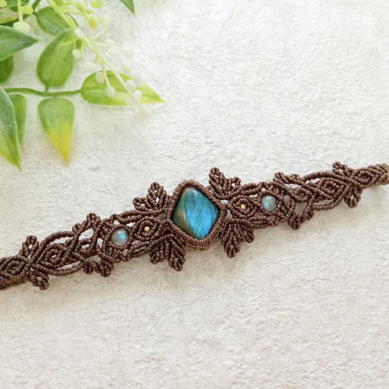 原野之森。拉长石。南美巴西蜡线编织手链 - 手链/手环 - 半宝石 蓝色